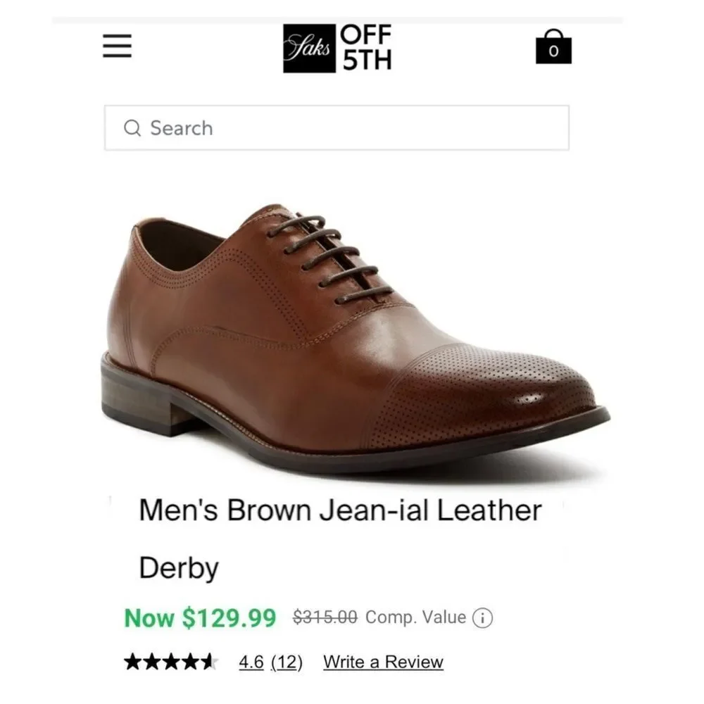 Reaction by Kenneth Cole Men's Brown Jean-ial Leather Derby Oxford’s